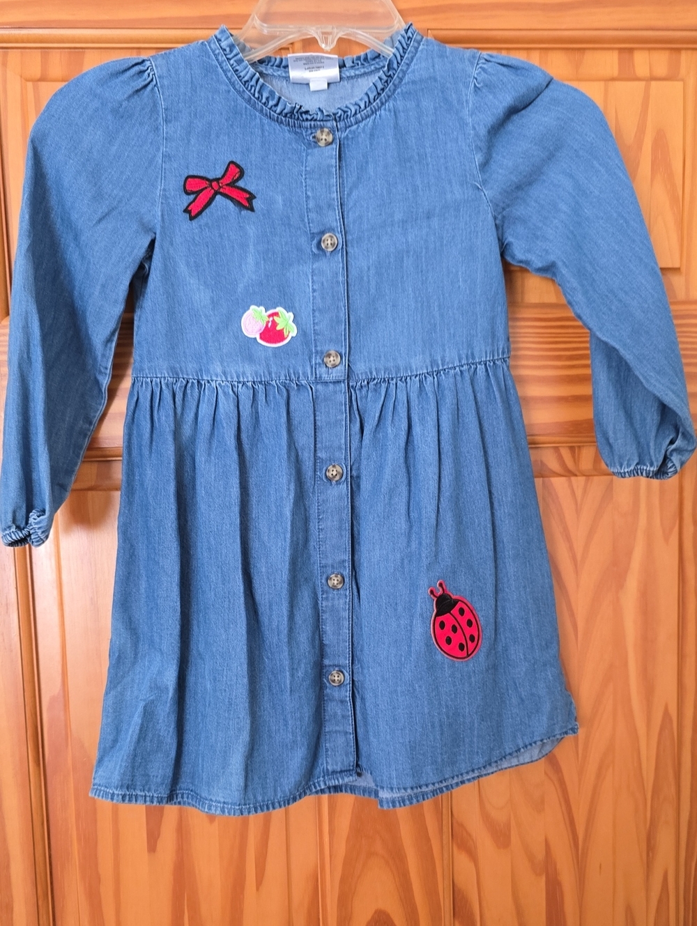 Upcycled Girls 5T Light Blue Denim Top with Brown Buttons for Back To School